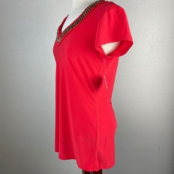 NWT Passports Red V-Neck Tunic Top Size M - Picture 4 of 9